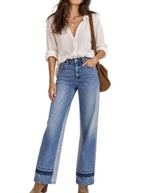 Dee Ocleppo Fallon Two Tone Straight Relaxed Leg Jeans 8 Indie Artsy Coastal Y2K